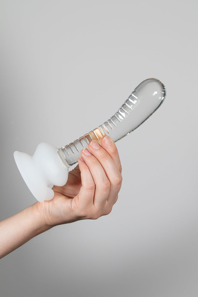 Icicles Curved Ribbed Suction Dildo