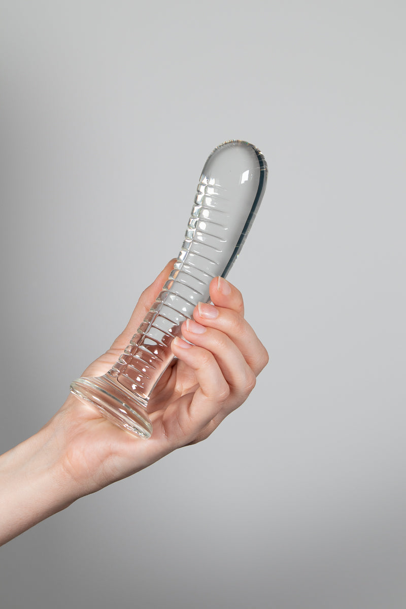 Icicles Curved Ribbed Suction Dildo